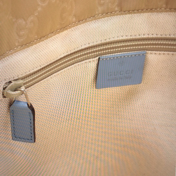 #0212 Gucci GG Beige Canvas & Baby Blue Leather Tote - Picture 8 of 11